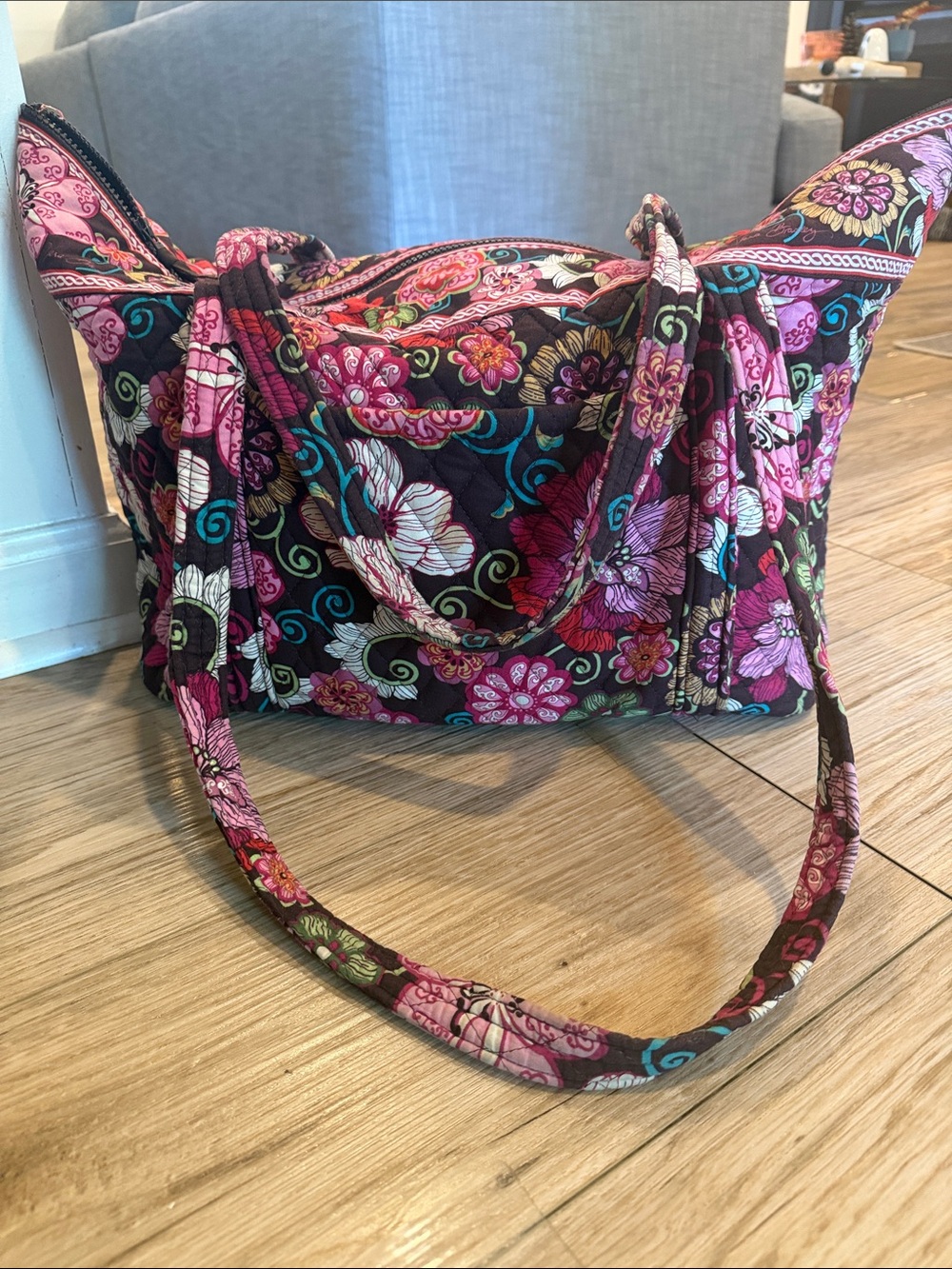 Vera Bradley Quilted Floral Zip-Top Shoulder Tote Bag